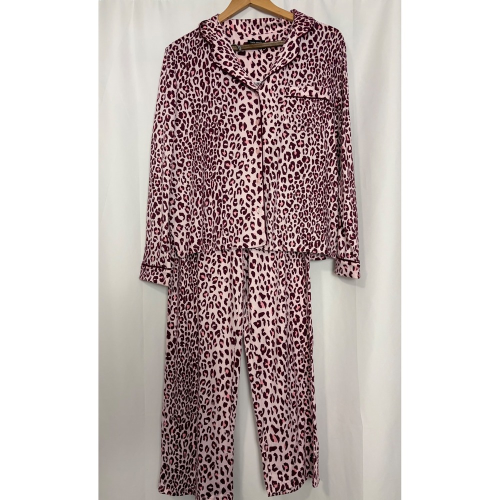 Kate Spade Pink Leopard Print Pajama Set Long Sleeve Pants Small NEW Cozy Luxury